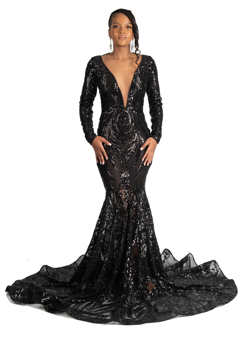 SEQUINS DESIGN V CUT PROM DRESS