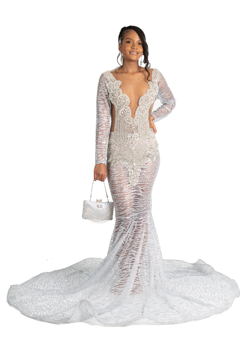 SHIMMER BACK OUT PROM DRESS