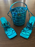 TEAL strappy heal  and RS basket purse